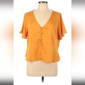 EXPRESS Yellow Flutter Short Sleeve Blouse